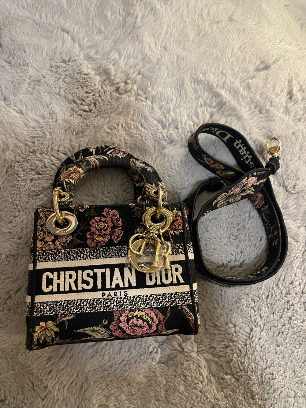 Dior D-lite embroidery black floral with strap